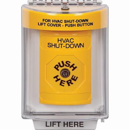 SS2240HV-EN STI Yellow Indoor/Outdoor Flush w/ Horn Key-to-Reset Stopper Station with HVAC SHUT DOWN Label English