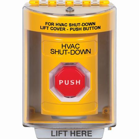 SS2285HV-EN STI Yellow Indoor/Outdoor Surface w/ Horn Momentary (Illuminated) Stopper Station with HVAC SHUT DOWN Label English