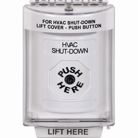 SS2330HV-EN STI White Indoor/Outdoor Flush Key-to-Reset Stopper Station with HVAC SHUT DOWN Label English