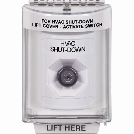 SS2333HV-EN STI White Indoor/Outdoor Flush Key-to-Activate Stopper Station with HVAC SHUT DOWN Label English