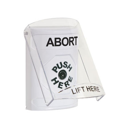 SS2320AB-EN STI White Indoor Only Flush or Surface Key-to-Reset Stopper Station with ABORT Label English