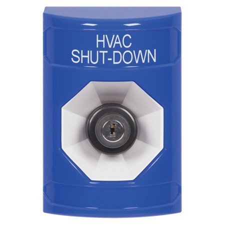 SS2403HV-EN STI Blue No Cover Key-to-Activate Stopper Station with HVAC SHUT DOWN Label English