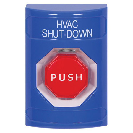 SS2405HV-EN STI Blue No Cover Momentary (Illuminated) Stopper Station with HVAC SHUT DOWN Label English