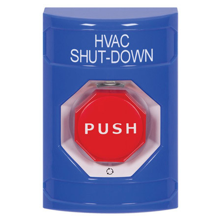 SS2409HV-EN STI Blue No Cover Turn-to-Reset (Illuminated) Stopper Station with HVAC SHUT DOWN Label English