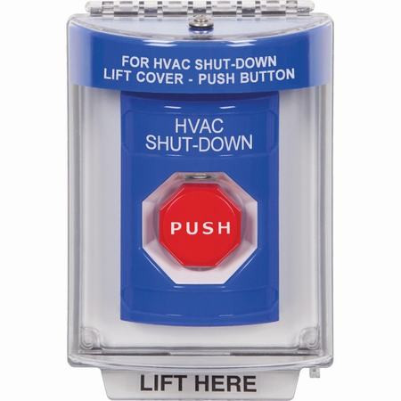 SS2432HV-EN STI Blue Indoor/Outdoor Flush Key-to-Reset (Illuminated) Stopper Station with HVAC SHUT DOWN Label English