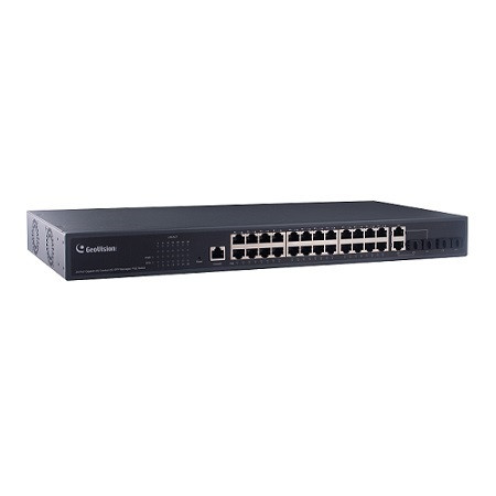 GV-APOE2411-V2 Geovision 24 Port Gigabit + 4 Port SFP Uplink + 2 Port Combo Uplink 370W Total Budget 802.3at Web Management PoE Switch