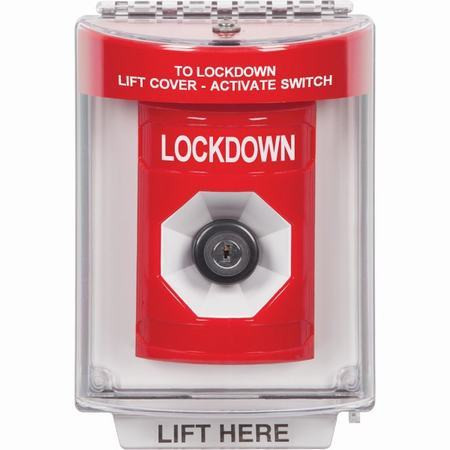 SS2033LD-EN STI Red Indoor/Outdoor Flush Key-to-Activate Stopper Station with LOCKDOWN Label English