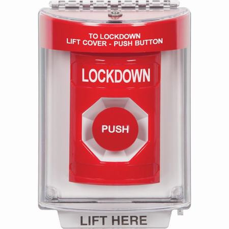 SS2044LD-EN STI Red Indoor/Outdoor Flush w/ Horn Momentary Stopper Station with LOCKDOWN Label English