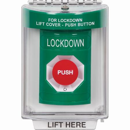 SS2131LD-EN STI Green Indoor/Outdoor Flush Turn-to-Reset Stopper Station with LOCKDOWN Label English