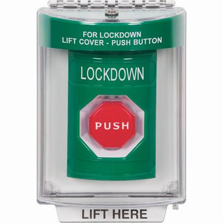 SS2142LD-EN STI Green Indoor/Outdoor Flush w/ Horn Key-to-Reset (Illuminated) Stopper Station with LOCKDOWN Label English