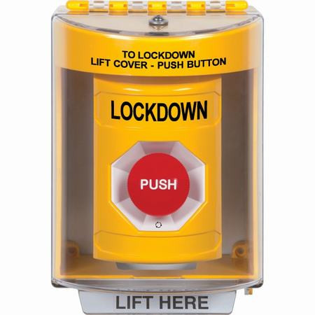SS2281LD-EN STI Yellow Indoor/Outdoor Surface w/ Horn Turn-to-Reset Stopper Station with LOCKDOWN Label English