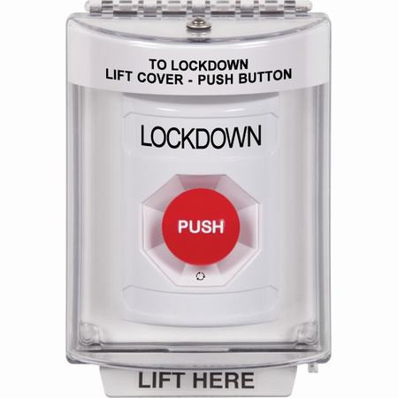SS2331LD-EN STI White Indoor/Outdoor Flush Turn-to-Reset Stopper Station with LOCKDOWN Label English