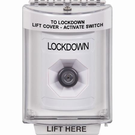 SS2333LD-EN STI White Indoor/Outdoor Flush Key-to-Activate Stopper Station with LOCKDOWN Label English