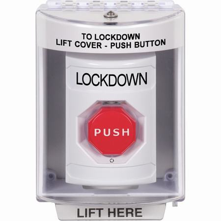 SS2379LD-EN STI White Indoor/Outdoor Surface Turn-to-Reset (Illuminated) Stopper Station with LOCKDOWN Label English