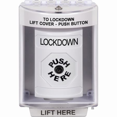 SS2380LD-EN STI White Indoor/Outdoor Surface w/ Horn Key-to-Reset Stopper Station with LOCKDOWN Label English