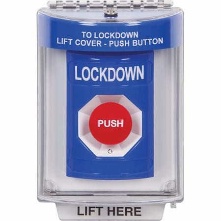 SS2441LD-EN STI Blue Indoor/Outdoor Flush w/ Horn Turn-to-Reset Stopper Station with LOCKDOWN Label English