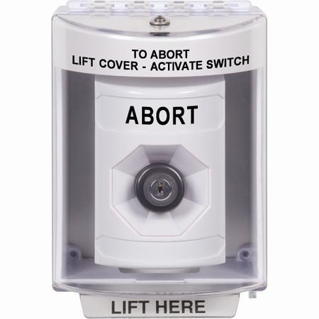 SS2383AB-EN STI White Indoor/Outdoor Surface w/ Horn Key-to-Activate Stopper Station with ABORT Label English