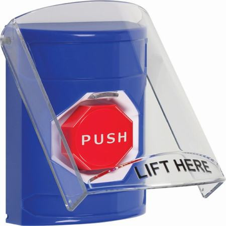 SS2428NT-EN STI Blue Indoor Only Flush or Surface Pneumatic (Illuminated) Stopper Station with No Text Label English