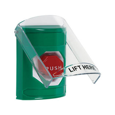 SS2128NT-EN STI Green Indoor Only Flush or Surface Pneumatic (Illuminated) Stopper Station with No Text Label English