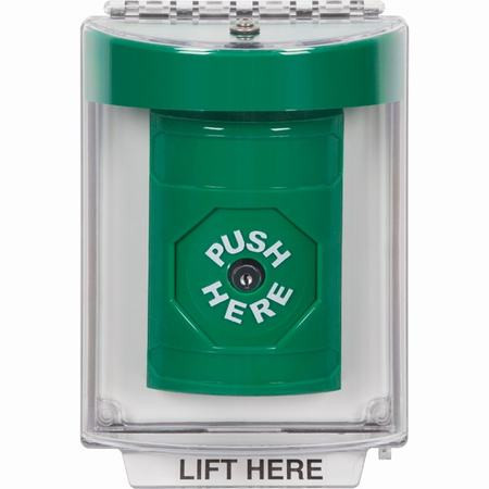 SS2140NT-EN STI Green Indoor/Outdoor Flush w/ Horn Key-to-Reset Stopper Station with No Text Label English