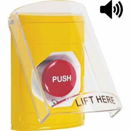 SS22A1NT-EN STI Yellow Indoor Only Flush or Surface w/ Horn Turn-to-Reset Stopper Station with No Text Label English