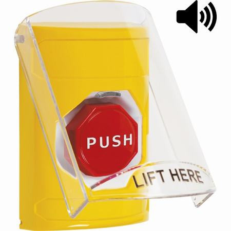 SS22A2NT-EN STI Yellow Indoor Only Flush or Surface w/ Horn Key-to-Reset (Illuminated) Stopper Station with No Text Label English