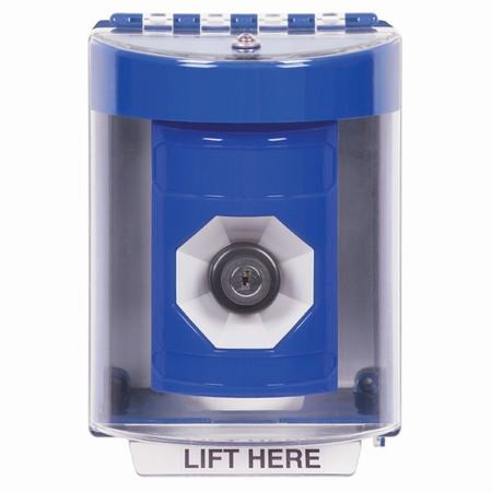 SS2483NT-EN STI Blue Indoor/Outdoor Surface w/ Horn Key-to-Activate Stopper Station with No Text Label English