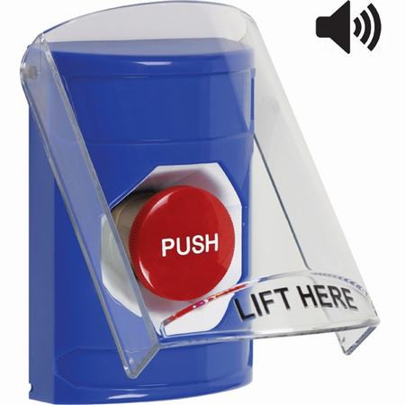 SS24A4NT-EN STI Blue Indoor Only Flush or Surface w/ Horn Momentary Stopper Station with No Text Label English