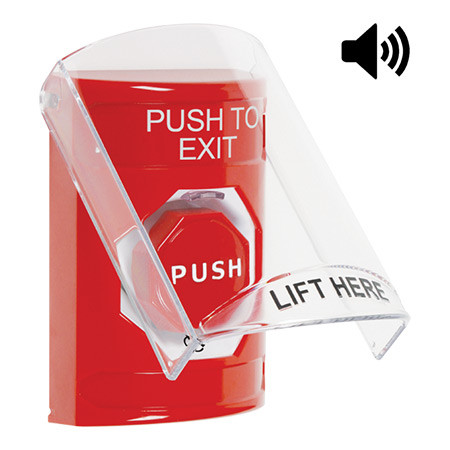 SS20A9PX-EN STI Red Indoor Only Flush or Surface w/ Horn Turn-to-Reset (Illuminated) Stopper Station with PUSH TO EXIT Label English