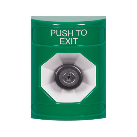 SS2103PX-EN STI Green No Cover Key-to-Activate Stopper Station with PUSH TO EXIT Label English