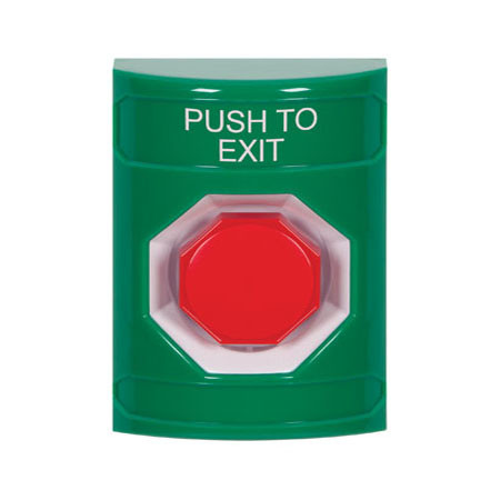 SS2105PX-EN STI Green No Cover Momentary (Illuminated) Stopper Station with PUSH TO EXIT Label English