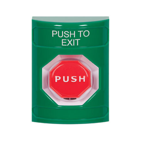 SS2108PX-EN STI Green No Cover Pneumatic (Illuminated) Stopper Station with PUSH TO EXIT Label English