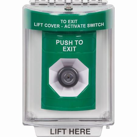 SS2133PX-EN STI Green Indoor/Outdoor Flush Key-to-Activate Stopper Station with PUSH TO EXIT Label English