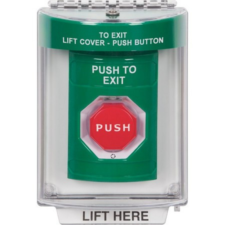 SS2139PX-EN STI Green Indoor/Outdoor Flush Turn-to-Reset (Illuminated) Stopper Station with PUSH TO EXIT Label English