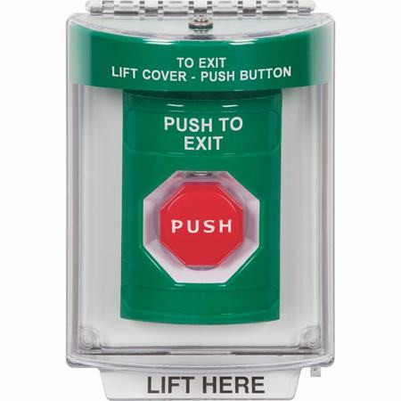 SS2142PX-EN STI Green Indoor/Outdoor Flush w/ Horn Key-to-Reset (Illuminated) Stopper Station with PUSH TO EXIT Label English