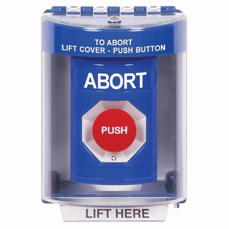 SS2471AB-EN STI Blue Indoor/Outdoor Surface Turn-to-Reset Stopper Station with ABORT Label English