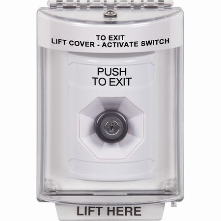 SS2343PX-EN STI White Indoor/Outdoor Flush w/ Horn Key-to-Activate Stopper Station with PUSH TO EXIT Label English