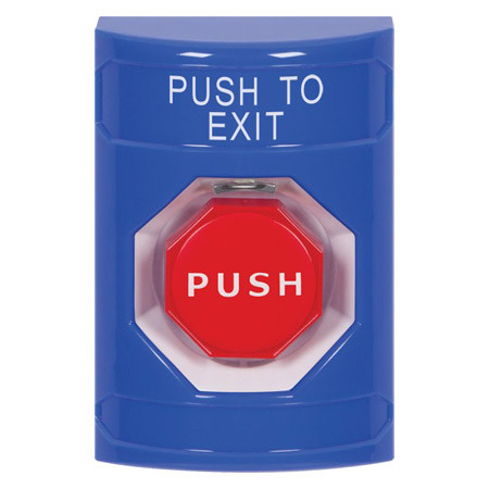 SS2408PX-EN STI Blue No Cover Pneumatic (Illuminated) Stopper Station with PUSH TO EXIT Label English