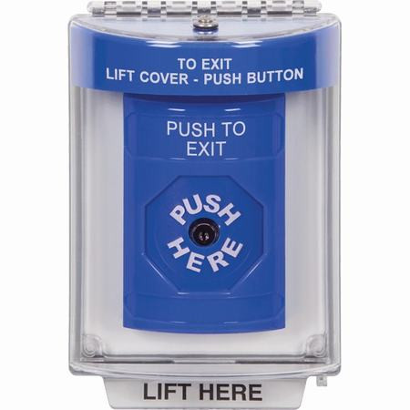 SS2430PX-EN STI Blue Indoor/Outdoor Flush Key-to-Reset Stopper Station with PUSH TO EXIT Label English
