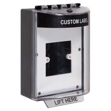 STI-13910CK STI Universal Stopper Dome Cover Enclosed Back Box, European Open Mounting Plate and Hood - Custom Label - Black - Non-Returnable