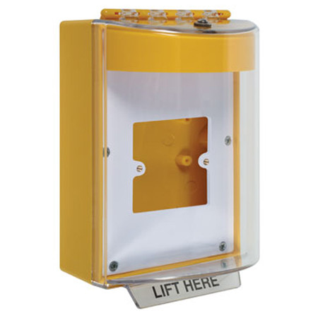 STI-13910NY STI Universal Stopper without Horn Enclosed Back Box & European Open Mounting Plate - No Label Included - Yellow