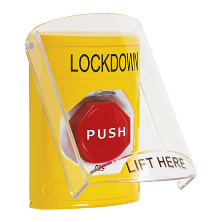 SS2229LD-EN STI Yellow Indoor Only Flush or Surface Turn-to Reset (Illuminated) Stopper Station with LOCKDOWN Label English