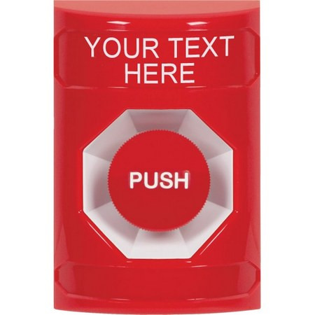 SS2004ZA-EN STI Red No Cover Momentary Stopper Station with Non-Returnable Custom Text Label English