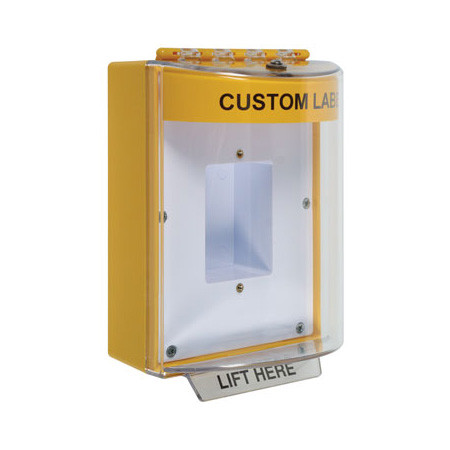 STI-13420CY STI Universal Stopper Dome Cover Enclosed Back Box, Sealed Mounting Plate and Hood with Horn - Custom Label - Yellow - Non-Returnable