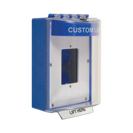 STI-13510CB STI Universal Stopper Dome Cover Enclosed Back Box, Open Mounting Plate and Hood - Custom Label - Blue - Non-Returnable