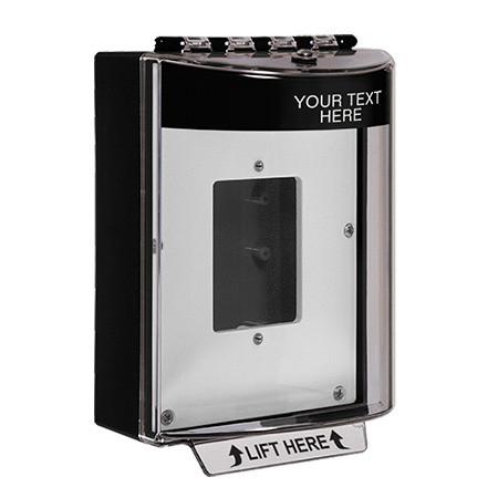 STI-13510CK STI Universal Stopper Dome Cover Enclosed Back Box, Open Mounting Plate and Hood - Custom Label - Black - Non-Returnable