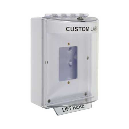 STI-13510CW STI Universal Stopper Dome Cover Enclosed Back Box, Open Mounting Plate and Hood - Custom Label - White - Non-Returnable
