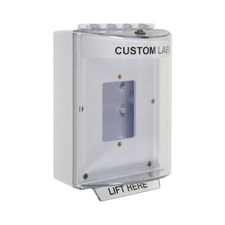 STI-13520CW STI Universal Stopper Dome Cover Enclosed Back Box, Open Mounting Plate and Hood with Horn - Custom Label - White - Non-Returnable