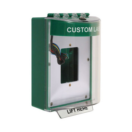 STI-13530CG STI Universal Stopper Dome Cover Enclosed Back Box, Open Mounting Plate and Hood with Horn and Relay - Custom Label - Green - Non-Returnable