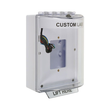 STI-13530CW STI Universal Stopper Dome Cover Enclosed Back Box, Open Mounting Plate and Hood with Horn and Relay  - Custom Label - White - Non-Returnable